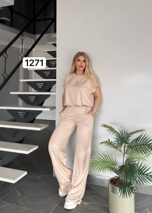 Wholesale Button-Shoulder Top & Palazzo Pants Set