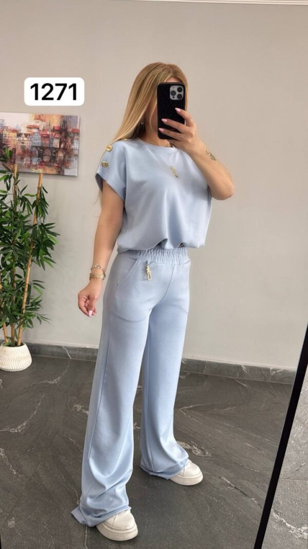 Wholesale Button-Shoulder Top & Palazzo Pants Set