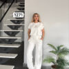 Wholesale Button-Shoulder Top & Palazzo Pants Set
