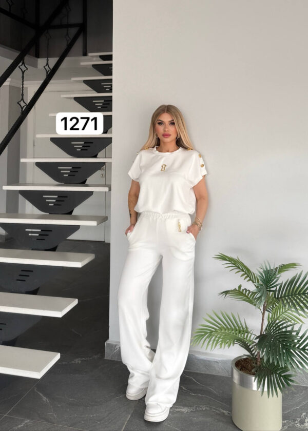 Wholesale Button-Shoulder Top & Palazzo Pants Set