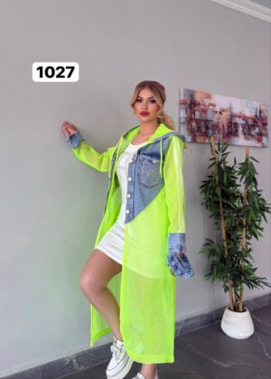 Wholesale Embellished Denim & Mesh Hooded Cardigan