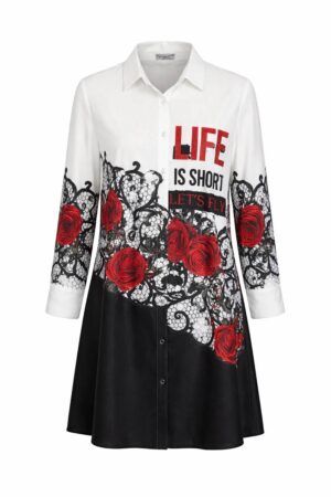 Wholesale Rose & Lace Print Embellished Tunic Shirt