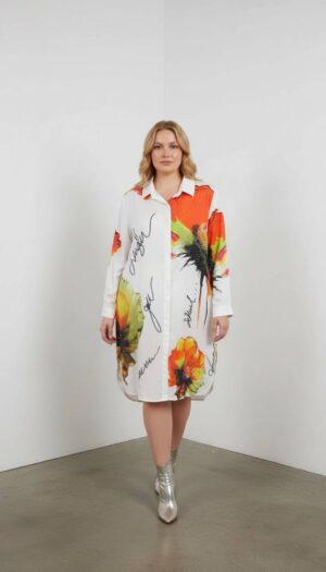 Artistic Floral & Script Print Tunic Dress