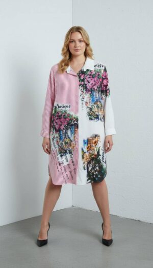 Wholesale Artistic Mixed-Print Shirtdress