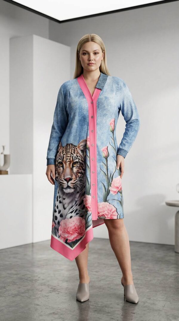 Wholesale Asymmetric Leopard & Floral Print Tunic Dress
