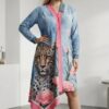 Wholesale Asymmetric Leopard & Floral Print Tunic Dress