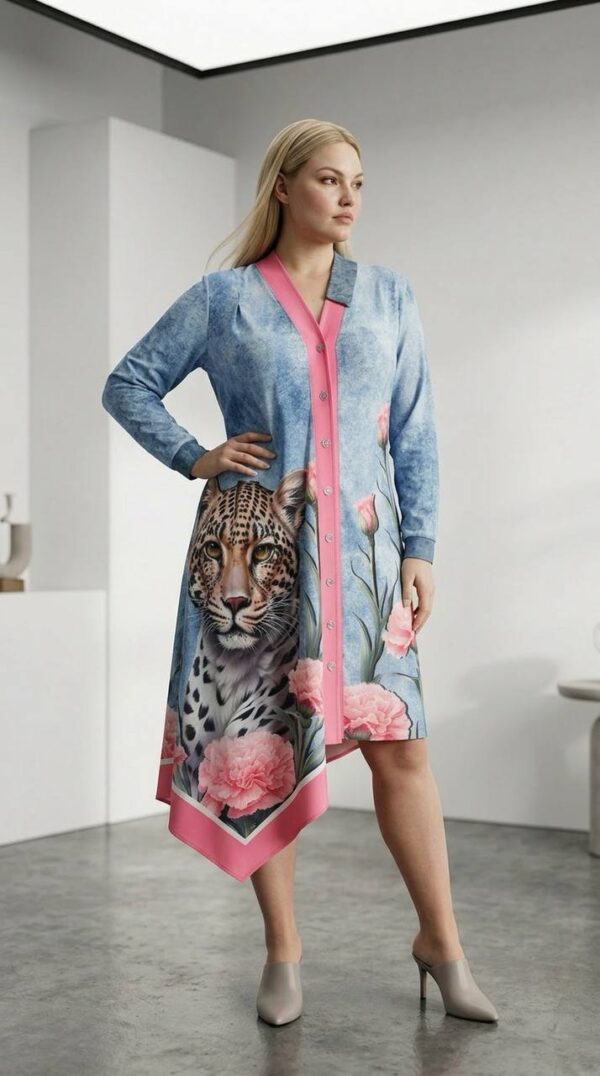 Wholesale Asymmetric Leopard & Floral Print Tunic Dress