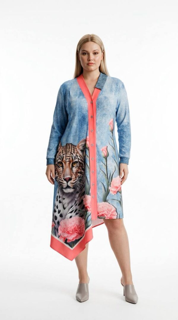 Wholesale Asymmetric Leopard & Floral Print Tunic Dress