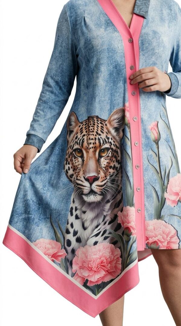 Wholesale Asymmetric Leopard & Floral Print Tunic Dress