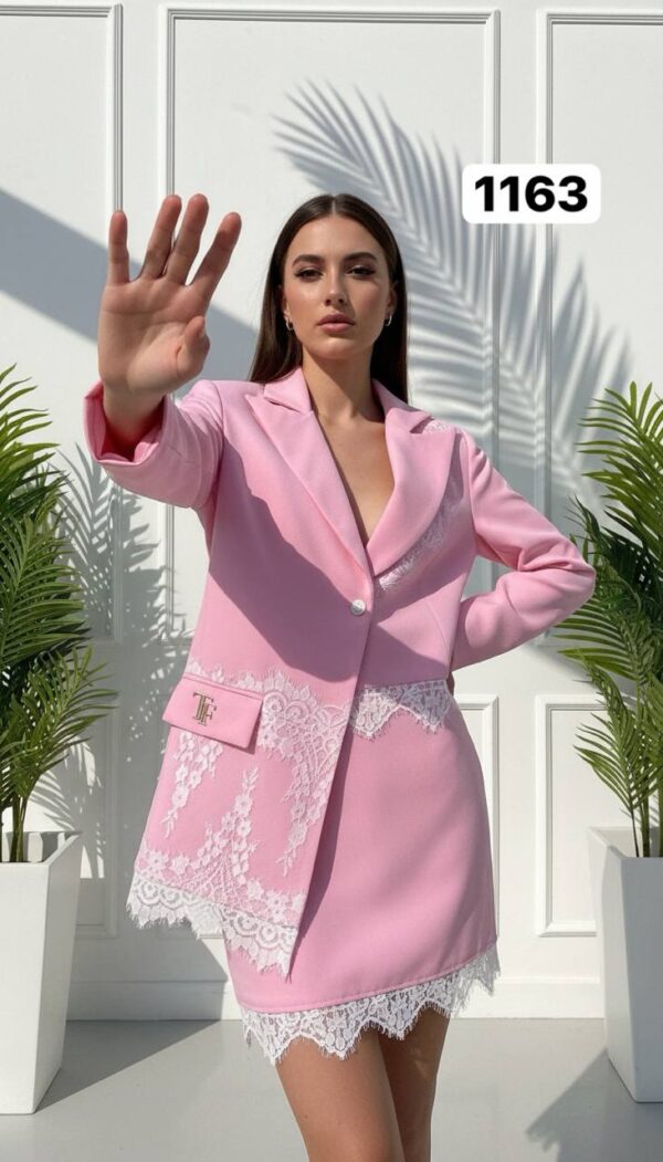 Wholesale Lace-Trimmed Blazer and Skirt Suit