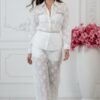 Sheer Floral Embroidered Two-Piece Pant Set