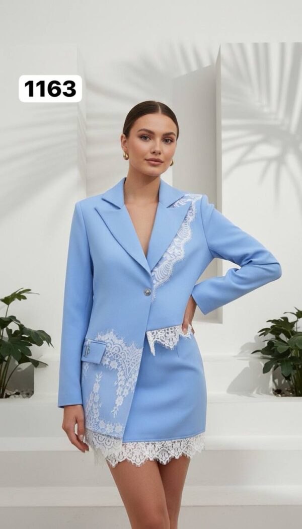 Wholesale Lace-Trimmed Blazer and Skirt Suit