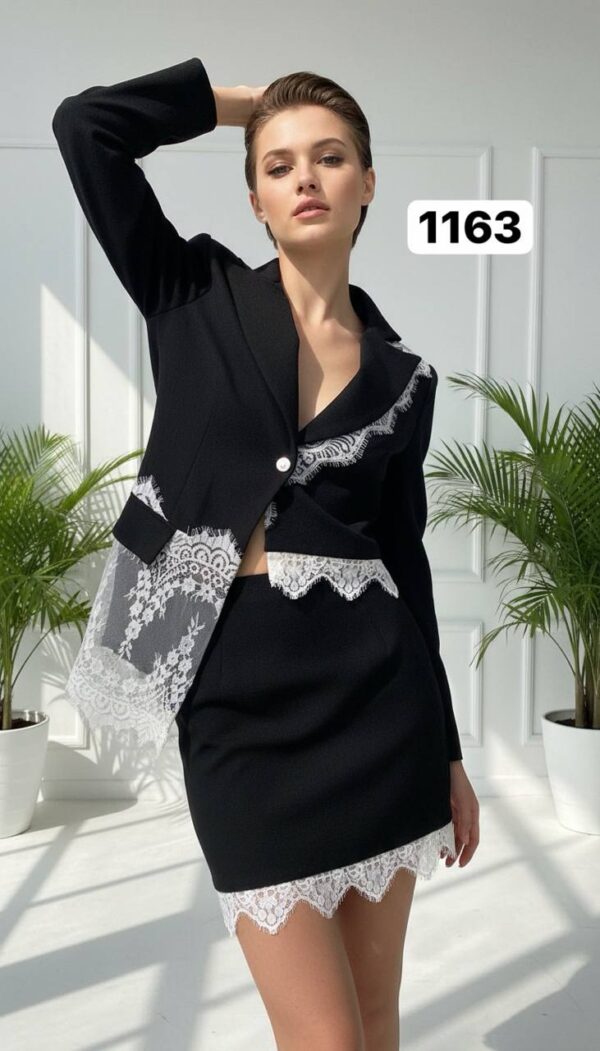 Wholesale Lace-Trimmed Blazer and Skirt Suit