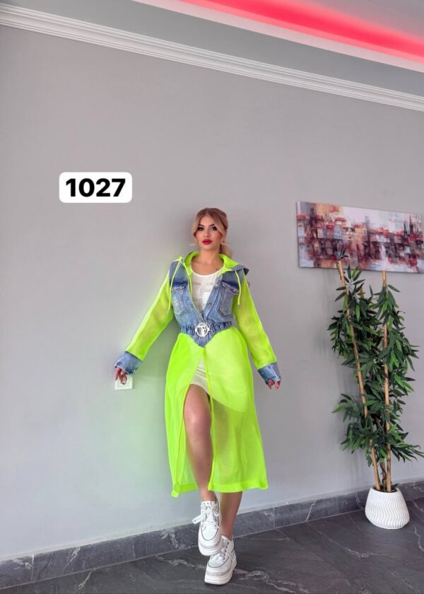 Wholesale Embellished Denim & Mesh Hooded Cardigan