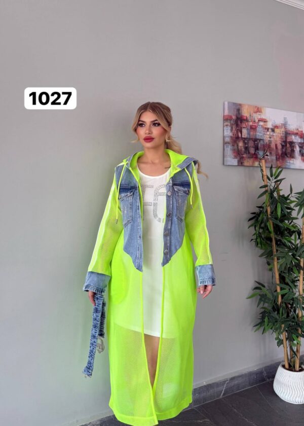 Wholesale Embellished Denim & Mesh Hooded Cardigan