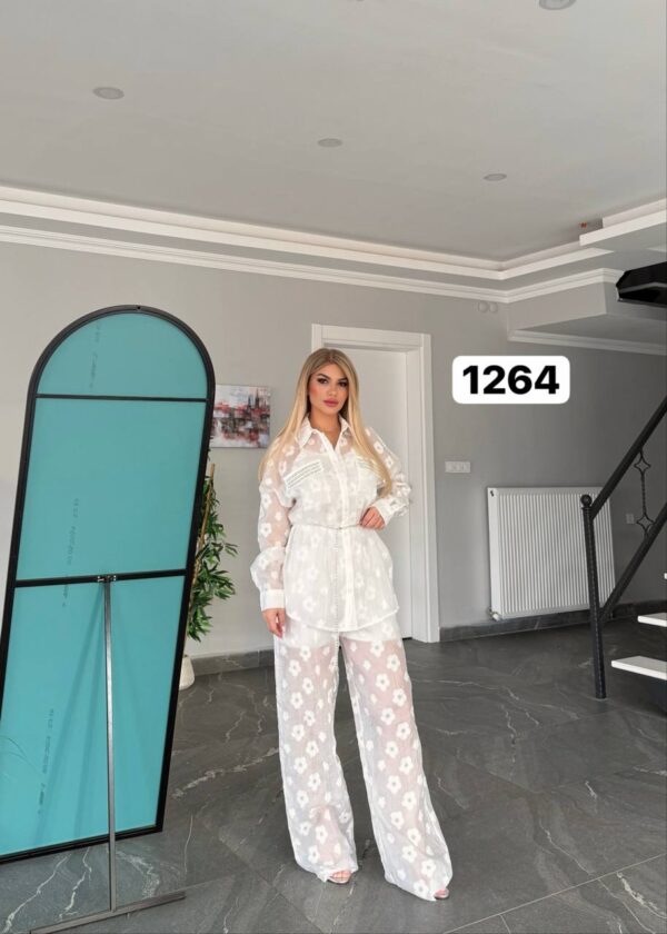 Sheer Floral Embroidered Two-Piece Pant Set