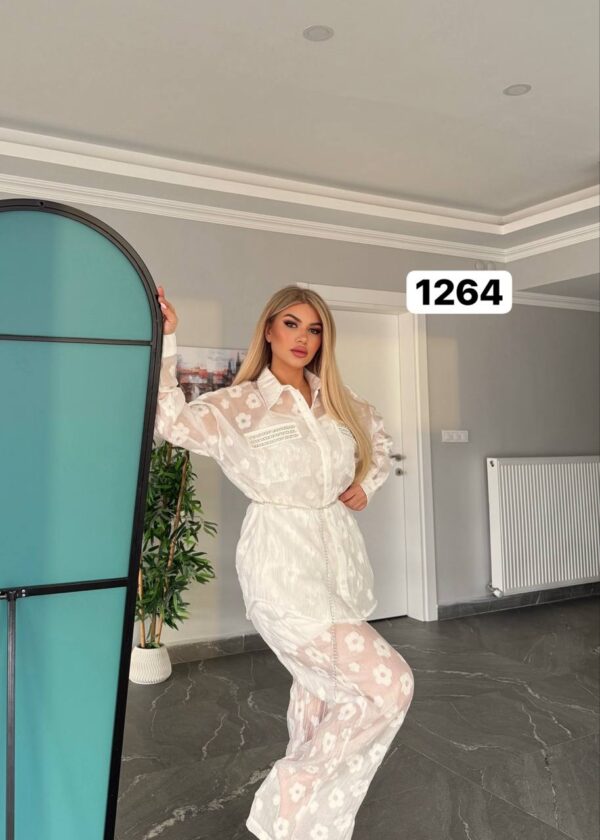 Sheer Floral Embroidered Two-Piece Pant Set