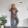 Leopard Print & Denim Combo Tracksuit with Sequin Bear Motif