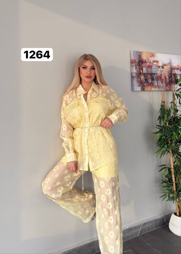 Sheer Floral Embroidered Two-Piece Pant Set