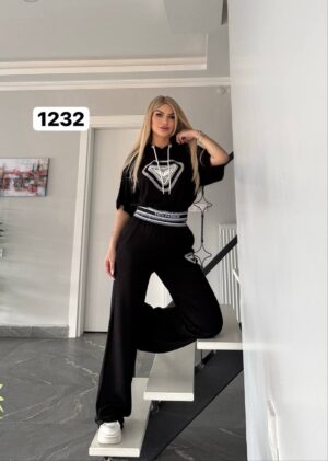 Embellished Logo Hoodie & Wide-Leg Pant Set
