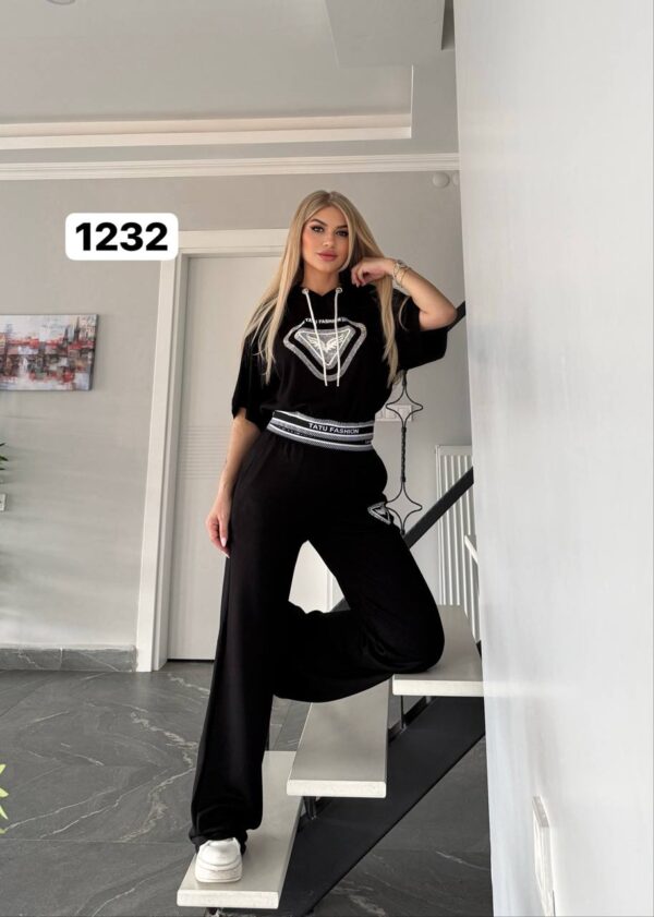 Embellished Logo Hoodie & Wide-Leg Pant Set