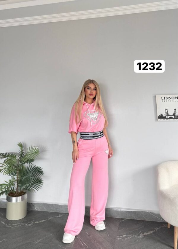 Embellished Logo Hoodie & Wide-Leg Pant Set