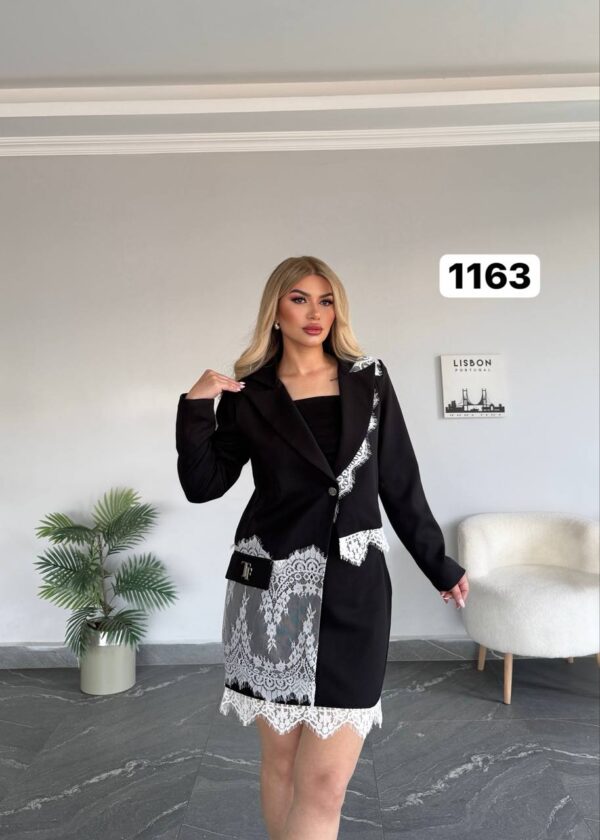 Wholesale Lace-Trimmed Blazer and Skirt Suit