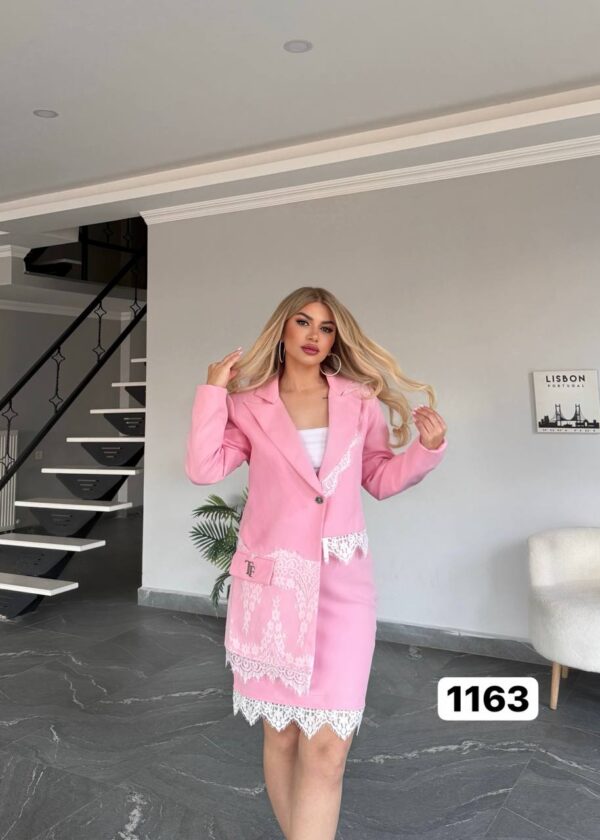 Wholesale Lace-Trimmed Blazer and Skirt Suit