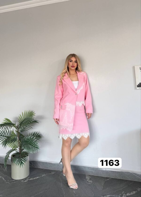 Wholesale Lace-Trimmed Blazer and Skirt Suit