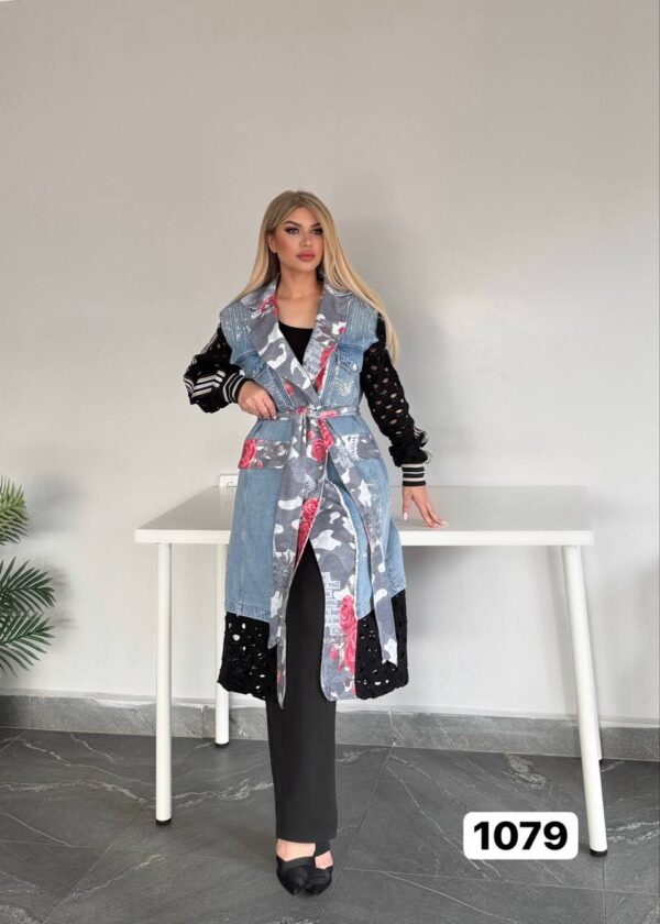 Mixed-Media Denim Vest and Pant Set