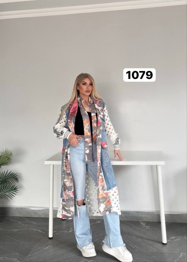 Mixed-Media Denim Vest and Pant Set