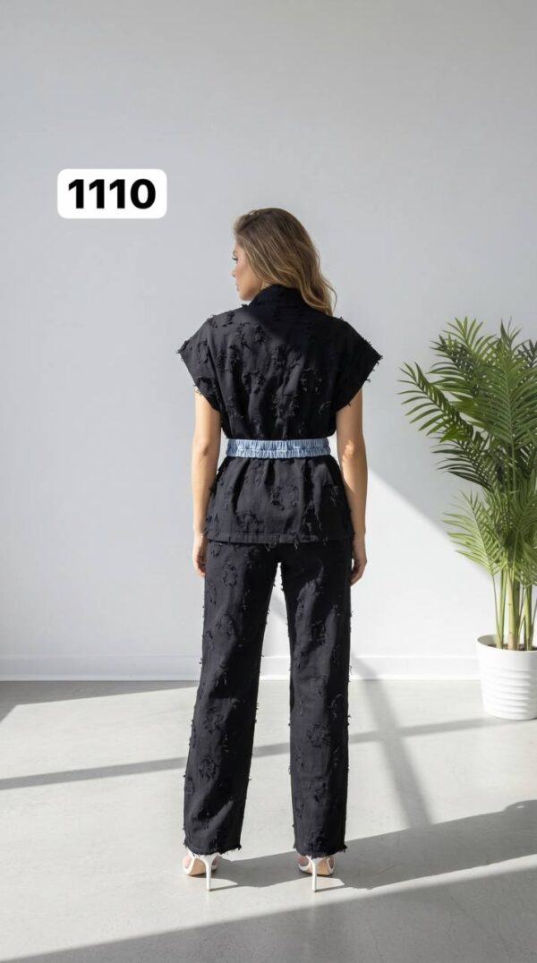 Wholesale Embellished Two-Tone Denim Pant Set