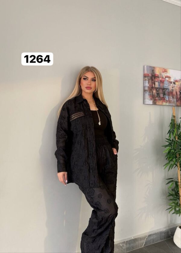 Sheer Floral Embroidered Two-Piece Pant Set