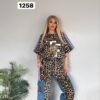 Leopard Print & Denim Combo Tracksuit with Sequin Bear Motif