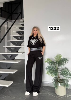 Embellished Logo Hoodie & Wide-Leg Pant Set