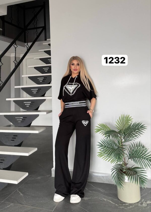 Embellished Logo Hoodie & Wide-Leg Pant Set