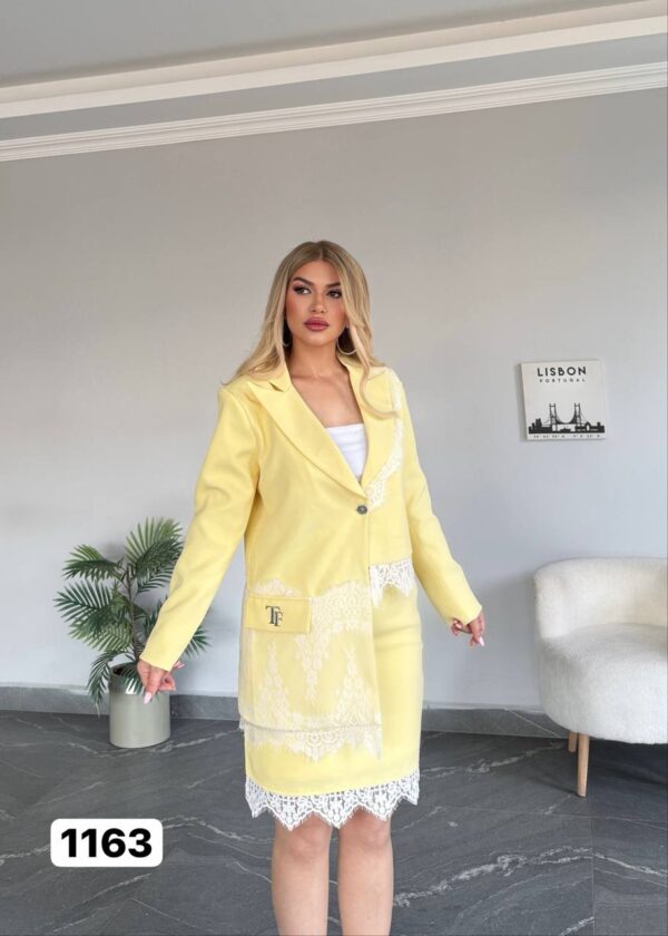 Wholesale Lace-Trimmed Blazer and Skirt Suit