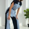 Wholesale Embellished Two-Tone Denim Pant Set