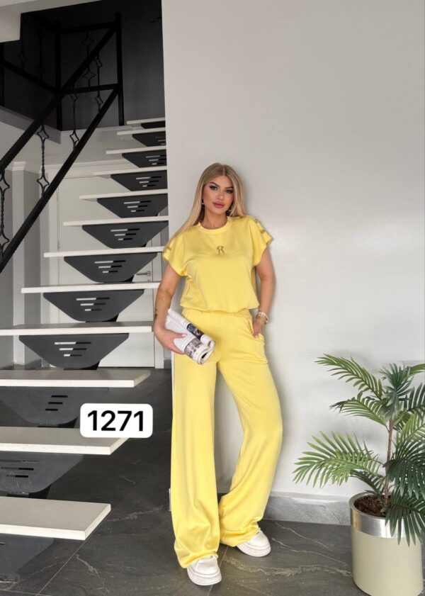Wholesale Button-Shoulder Top & Palazzo Pants Set