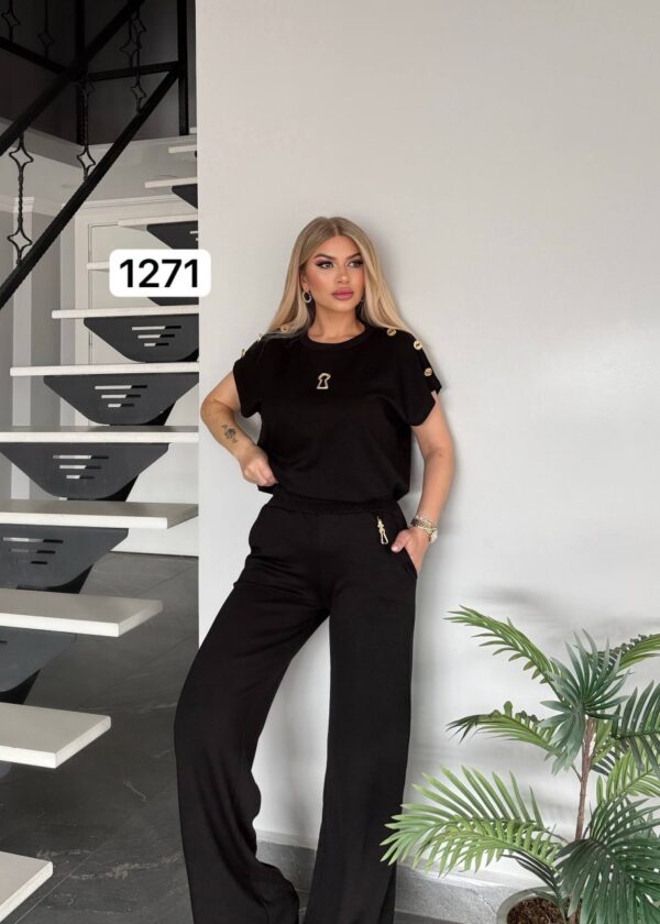Wholesale Button-Shoulder Top & Palazzo Pants Set