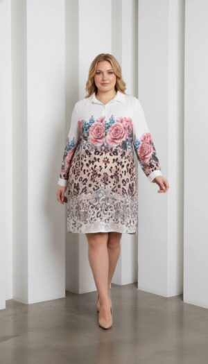 Floral & Leopard Print Collared Shirt Dress