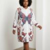 Wholesale Butterfly Print Collared Shirtdress