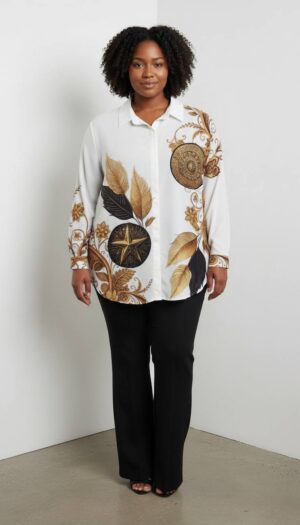 Women's Baroque Gold Leaf Print Blouse