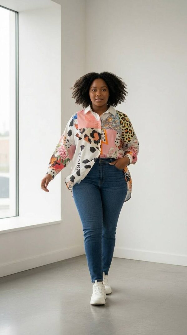 Multi-Pattern Patchwork Statement Blouse