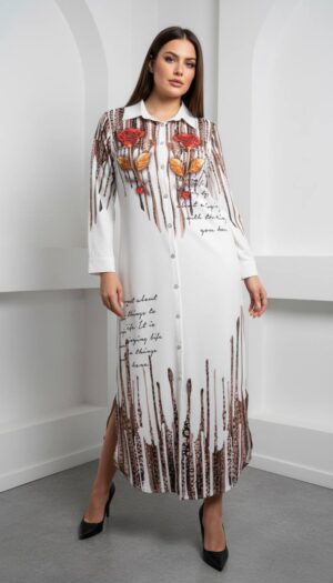 Wholesale Rose & Script Print Maxi Shirt Dress