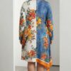 Color-Block Floral & Bird Print Asymmetrical Shirt Dress