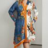 Color-Block Floral & Bird Print Asymmetrical Shirt Dress