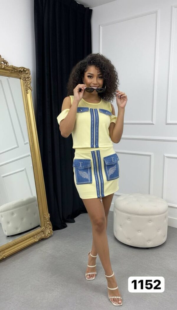 Denim-Accent Studded Two-Piece Dress Set