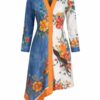 Color-Block Floral & Bird Print Asymmetrical Shirt Dress
