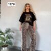 Women's Leopard Graphic Top and Print Pants Set